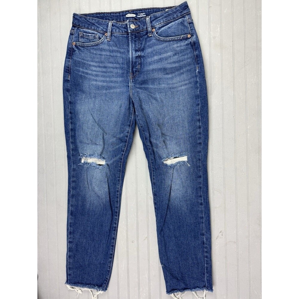 Old Navy Size 10 Womens Jeans OG Straight High Rise Distress Raw Hem Med Wash